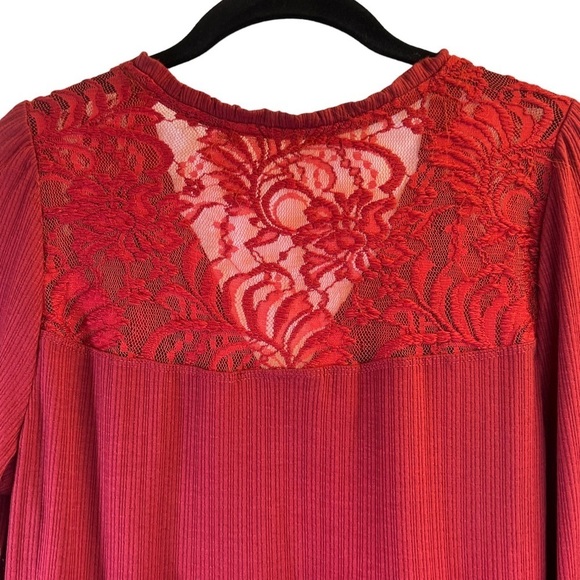 Torrid Women's Top M/L Red Babydoll Knit V-Neck Button Front Lace Peasant Sleeve - Picture 13 of 16